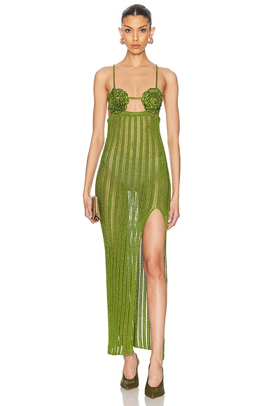 Casablanca Crochet Long Dress in Green