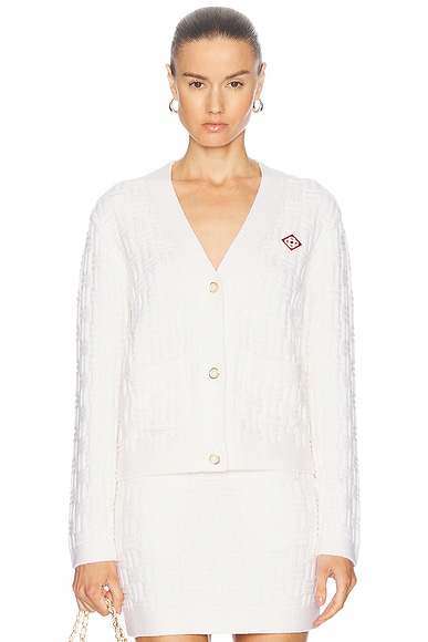Casablanca Column Stitch Cardigan in White