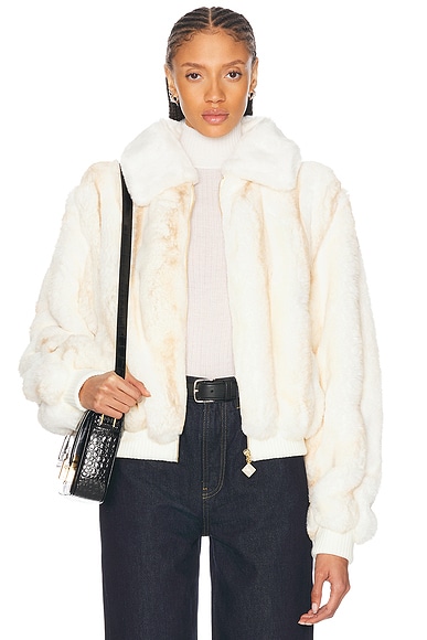 Helmut Lang Teddy Fur Bomber Jacket in Foam FWRD