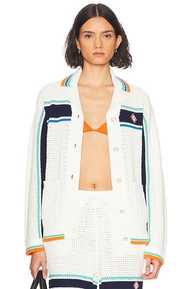 Casablanca Crochet Effect Tennis Shacket in Tennis Stripe