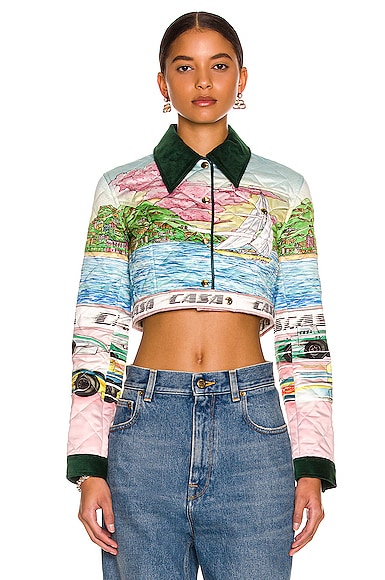 Printed Quilted Satin Cropped Jacket