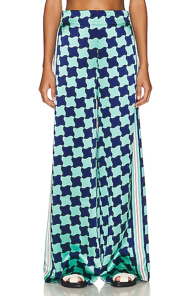 Casablanca Patterned Silk Wide-leg Pants In Pool Tile