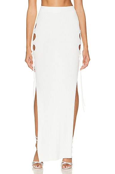 Casablanca Ribbed Cut Out Maxi Skirt in White