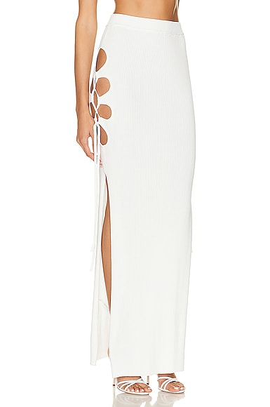 Shop Casablanca Ribbed Cut Out Maxi Skirt In White