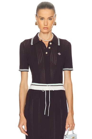 Casablanca Short Sleeve Polo Top in Aubergine