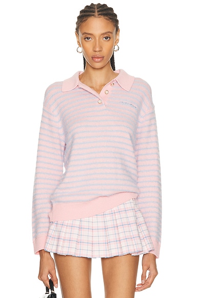Fluffy Stripe Oversized Polo Shirt