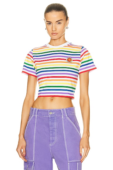 Casablanca Crew Neck Striped Pattern Cropped Length In Rainbow Stripe