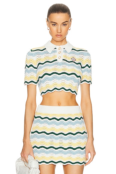 Casablanca Boucle Wave Top in Yellow & Blue