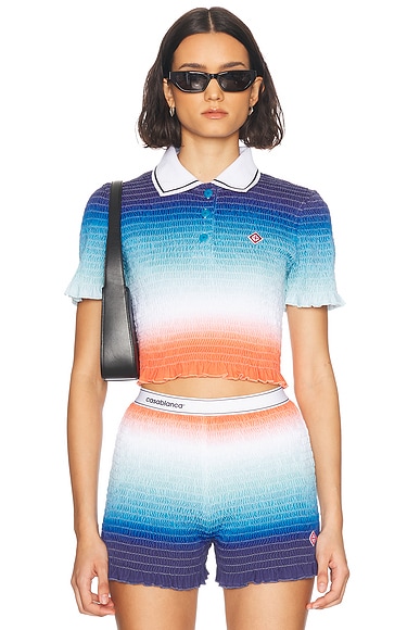 Gradient Shirred Polo Top