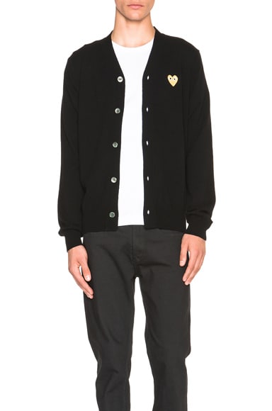 Comme Des Garcons PLAY Cardigan with Gold Emblem in Black