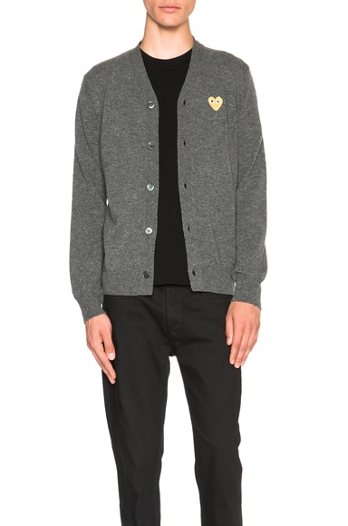 Comme Des Garcons PLAY Cardigan with Gold Emblem in Gray