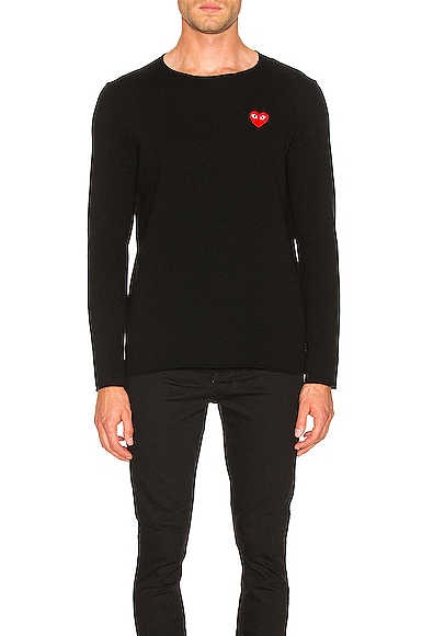 COMME des GARCONS PLAY V Neck Double Emblem Sweater in Black | FWRD