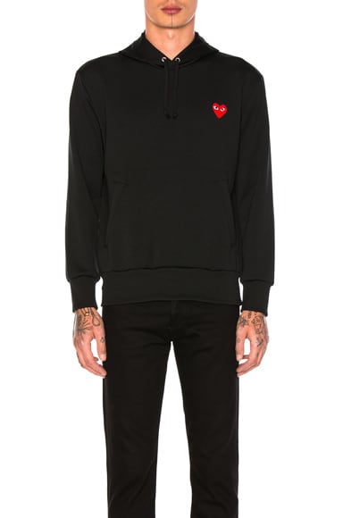Comme Des Garcons PLAY Red Emblem Poly Hoodie in Black