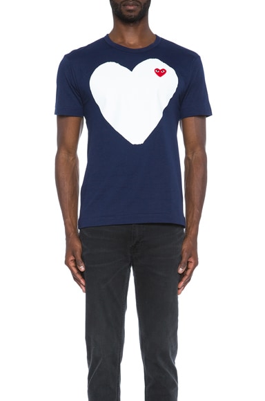 Comme Des Garcons PLAY Red Emblem Cotton Heart Tee in Navy | FWRD