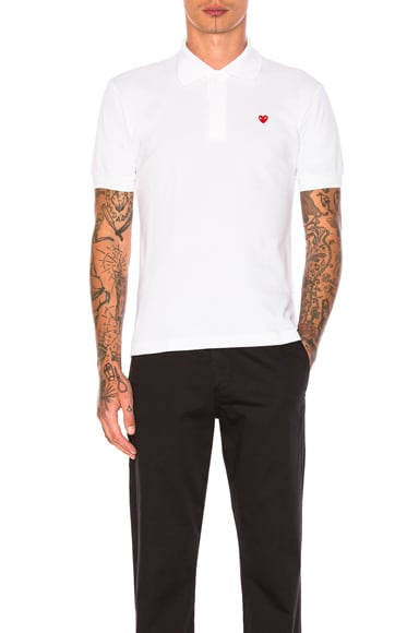COMME des GARCONS PLAY Small Red Emblem Cotton Polo in White FWRD
