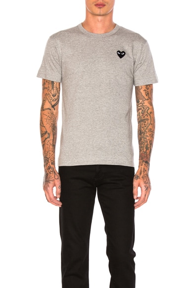 Comme Des Garcons PLAY Black Emblem Cotton Tee in Gray