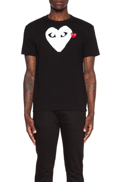 Comme Des Garcons PLAY Red Emblem Cotton Tee in Black
