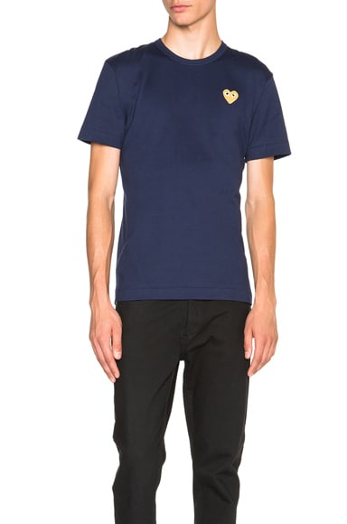 Comme Des Garcons PLAY Gold Emblem Tee in Blue