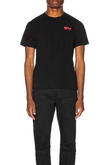 COMME des GARCONS PLAY Double Heart Tee in Black
