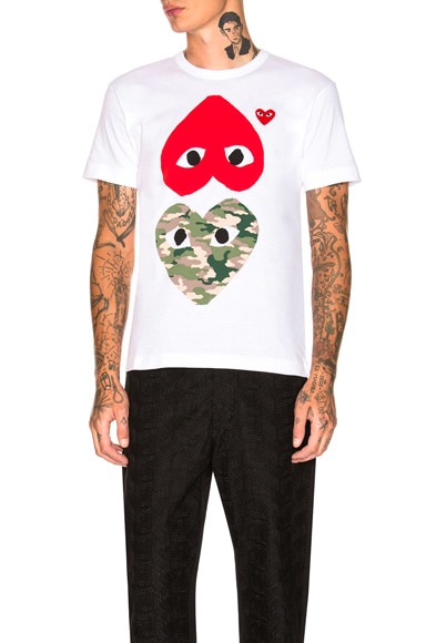 Comme Des Garcons PLAY Camouflage Double Emblem Tee in White