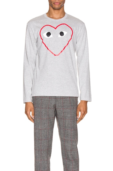 Comme Des Garcons PLAY Heart Logo Long Sleeve Tee in Novelty,Gray