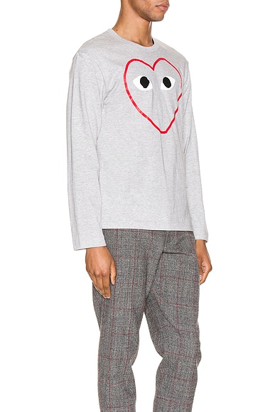 Comme Des Garçons Play Heart Logo Long Sleeve Tee In Grey