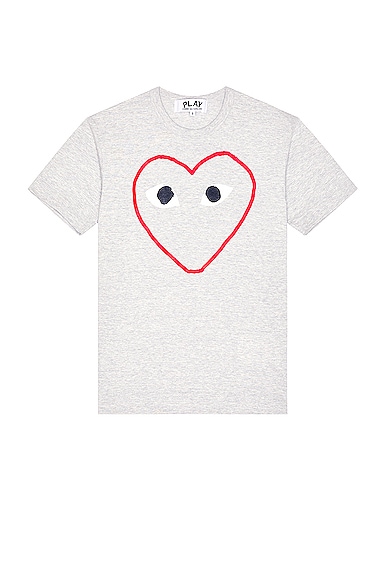 Shop Comme Des Garçons Play Heart Logo Tee In Grey