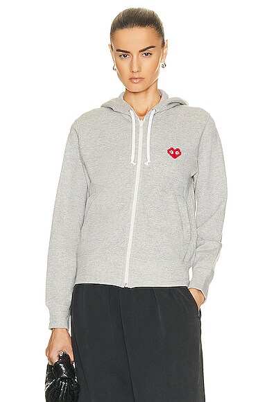 Shop Comme Des Garçons Play Invader Hooded Sweatshirt In Grey