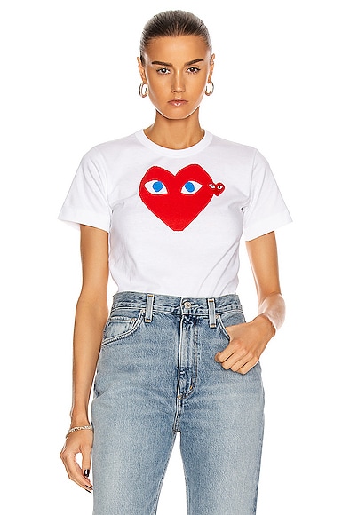 COMME des GARCONS PLAY Cotton Red Heart Emblem Tee in White