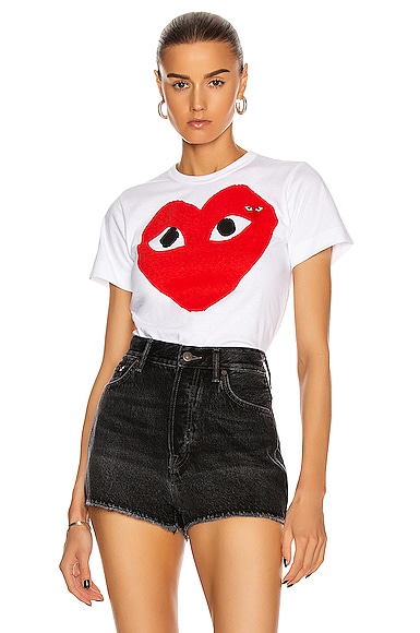 COMME des GARCONS PLAY Cotton Red Heart Emblem Tee in White | FWRD