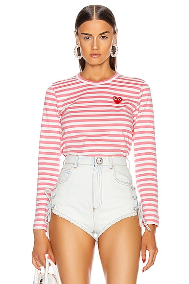COMME des GARCONS PLAY Striped Tee in Pink