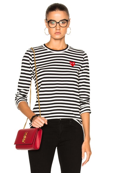COMME des GARCONS PLAY Cotton Red Emblem Stripe Tee in Black