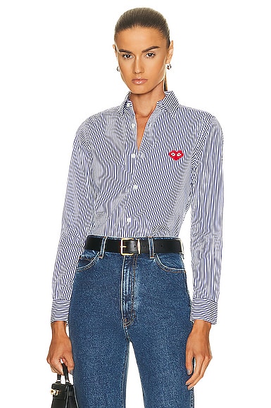COMME des GARCONS PLAY Invader Striped Shirt in Blue & White