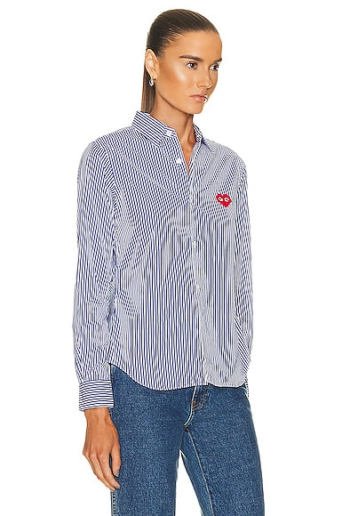 Shop Comme Des Garçons Play Invader Striped Shirt In Blue & White