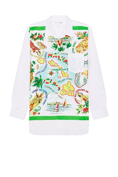 COMME des GARCONS SHIRT Wide Classic Hawaiian Map Shirt in White & Mix
