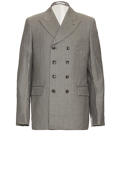 COMME des GARCONS Homme Plus Pencil Striped Double Breasted Blazer in Grey & Pink