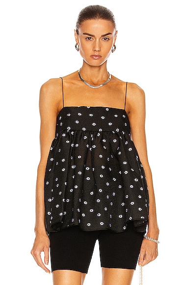 CECILIE BAHNSEN バベット クロッケトップ Cecilie Bahnsen Babett Top in Black Floral | FWRD