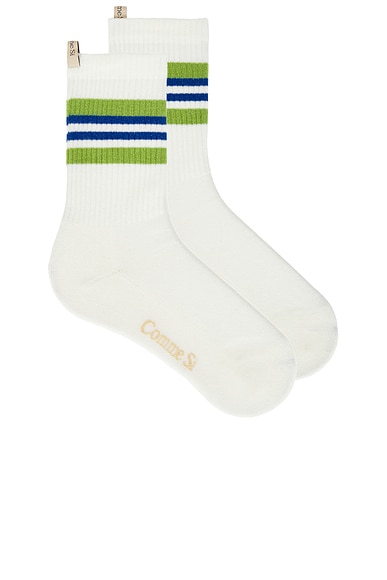 Comme Si Striped Tube Sock in Grass & Blue