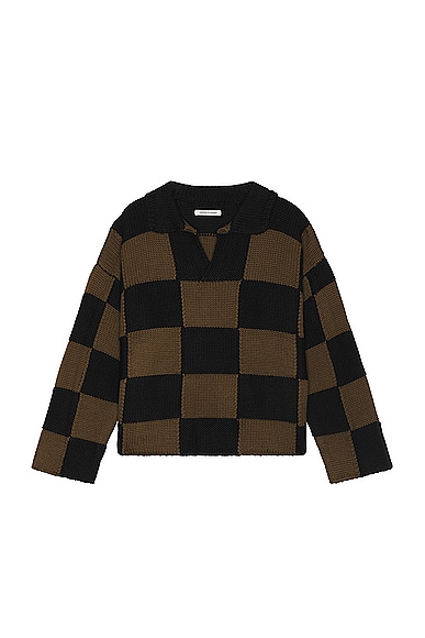 Checkerboard Pullover Sweater in Brown