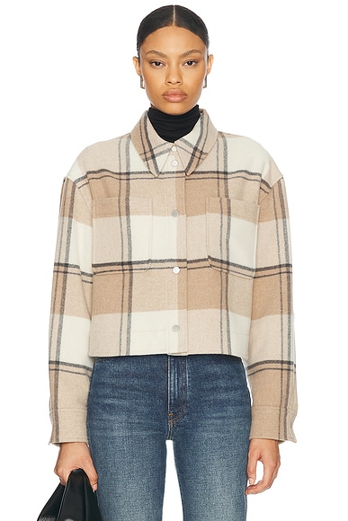 Canada Goose Almandine Cropped Plaid Shirt Jacket in Desert Sand Plaid