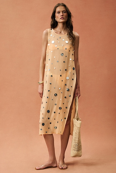 CHAN LUU for FWRD Chloe Sequin Tunic Dress in Apricot