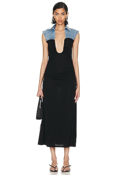 Christopher Esber Sevilla Denim Yoke Dress in Indigo/black