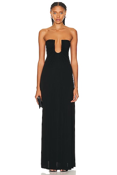 Arced Palm Strapless Dress