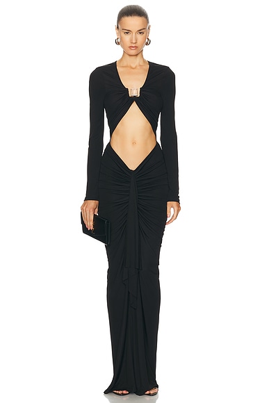 Christopher Esber Bezel Quartz Disconnect Long Sleeve Dress in Black