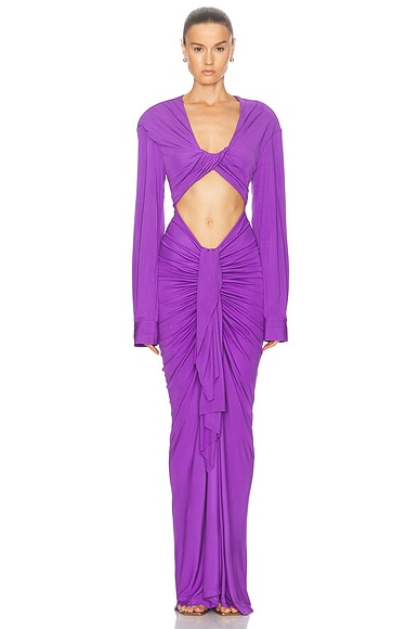 Vivenda Drape Front Long Sleeve Dress
