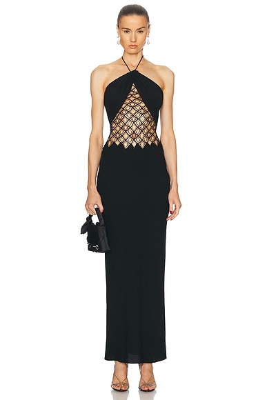 Christopher Esber Fluted Silk Column Dress in Black