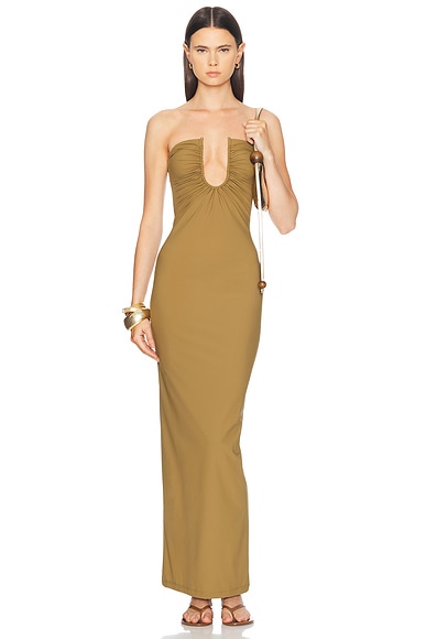 Christopher Esber Arced Ruched Lycra Dress in Kombu