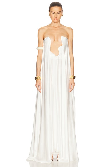 Textured Silk Salacia Strapless Gown in White