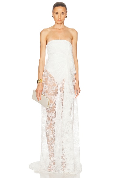 Christopher Esber Floating Lace Strapless Gown in White