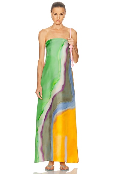 Christopher Esber Aura Silk Strapless Dress in Tangelo Aura Print
